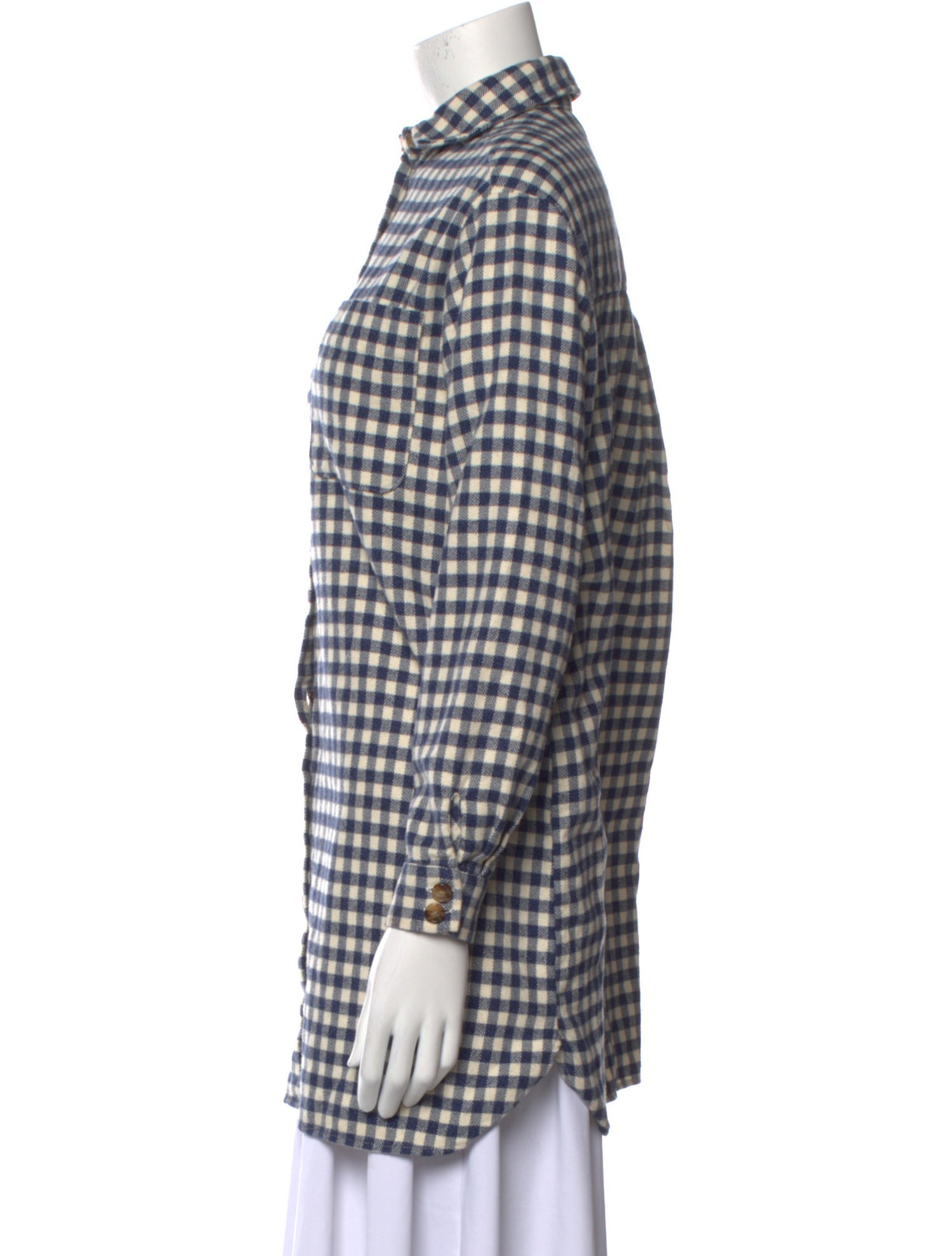 Sézane Plaid Print Long Sleeve Button-Up Top